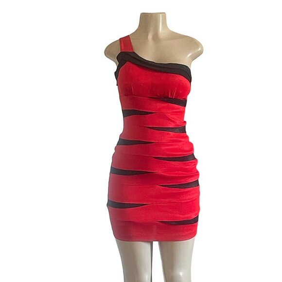 Colorblock One-Shoulder with Black Horizontal Stripes Sexy Party Mini Dress S - Picture 1 of 5
